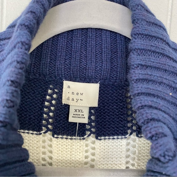Quarter Zip Collared Pullover Sweater Blue White Stripe A New Day Sz XXL - Picture 13 of 15